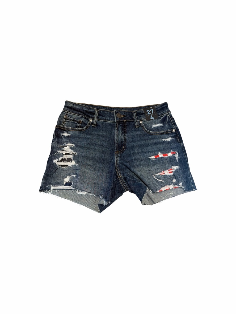 Silver Jeans Suki Shorts 27 Liberty Distressed USA Flag Denim Shorts NWT